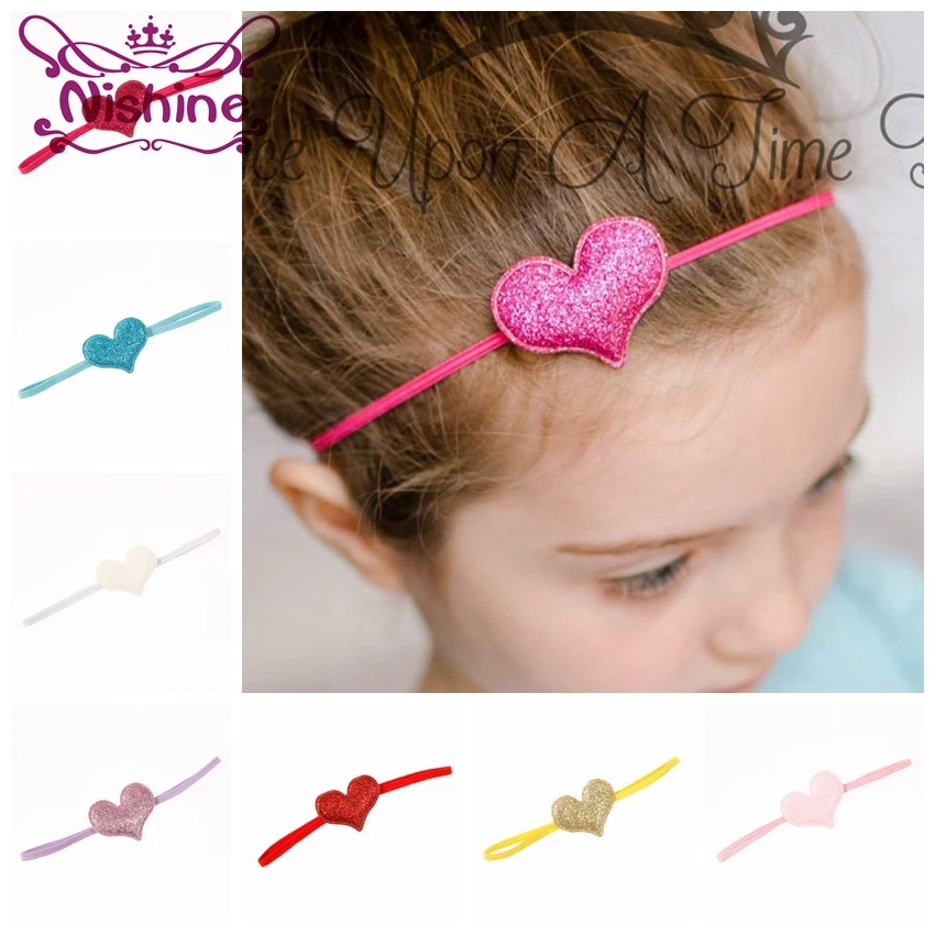 

Nishine Newborn Shiny Peach Headband Girls Heart Love Elastic Hair Bands Kids Headwear Birthday Gift Photo Props