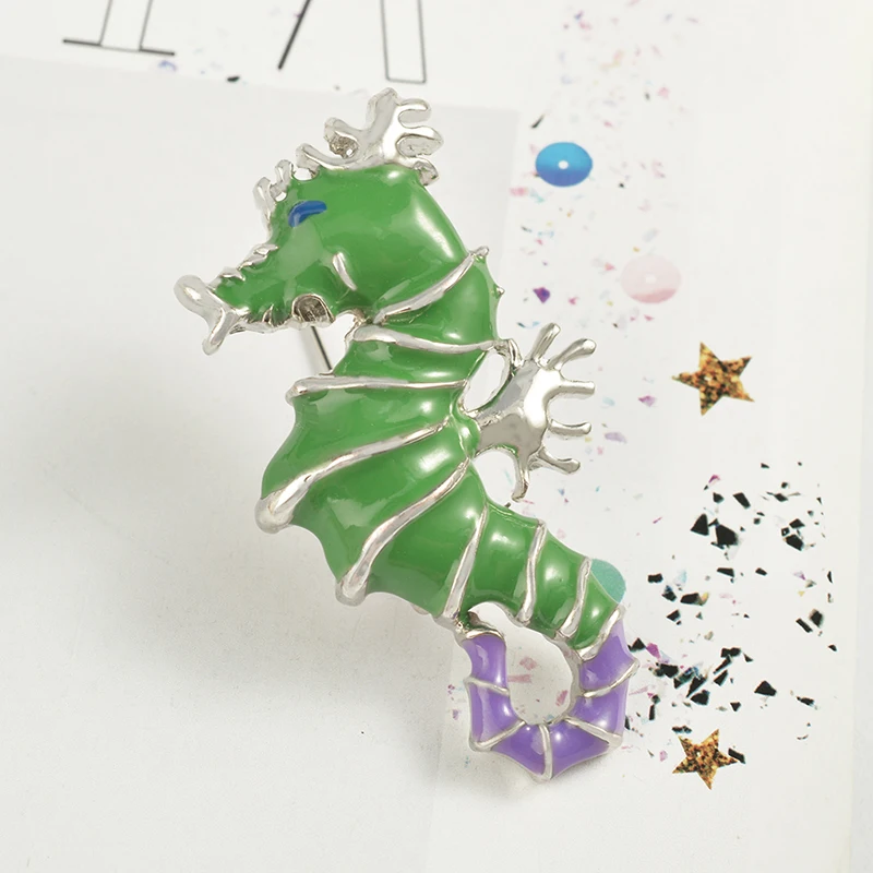Женская/Мужская брошь в виде морского конька с зеленой эмалью|brooch animal|brooches horseanimal