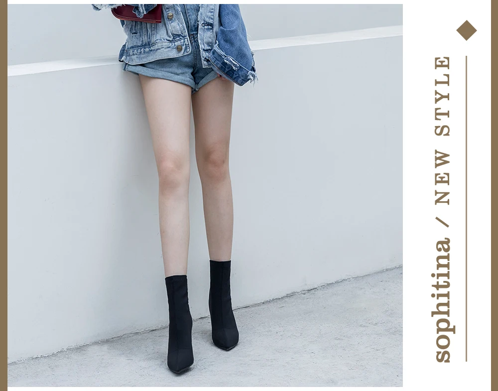 SOPHITINA Sexy Pointed Toe Boots Fashion High Quality Silk Thin Heels Solid Women's Shoes New Hot Sale Unique Ankle Boots MO238