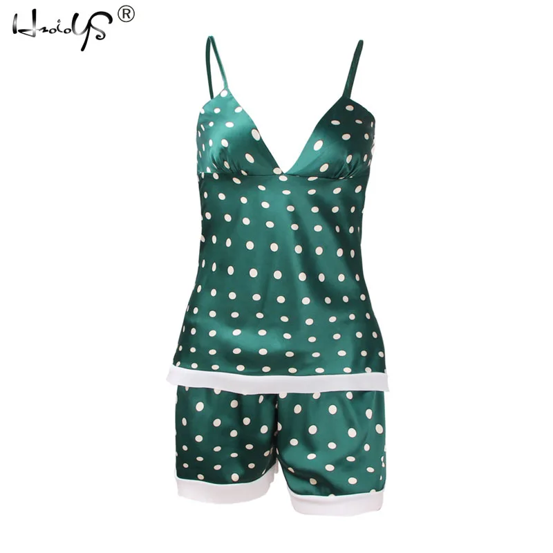 

Women Polka Dots Pajama Sets Sexy V-neck Cami & Shorts Pyjamas set Spaghetti Strap Sleeveless Summer Sleepwear Home Clothing Set