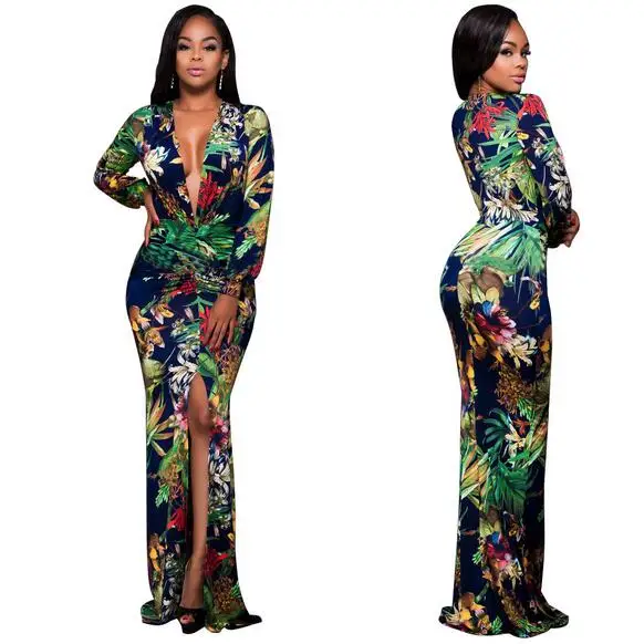 Сексуальное Клубное платье женское с глубоким v-образным вырезом длинным рукавом