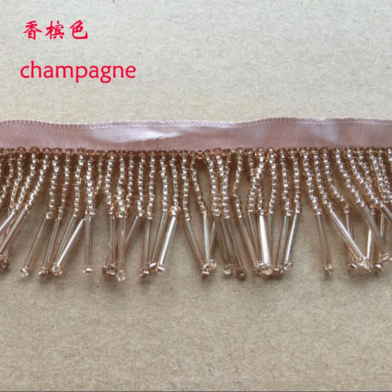 champagne 1 ярд/партия, богемное, серебряное, цветное, черное, с бахромой, из бисера, кружево, шитье, бисер для одежды, лента с кисточками для обуви, украшение платья - Цвет: champagne
