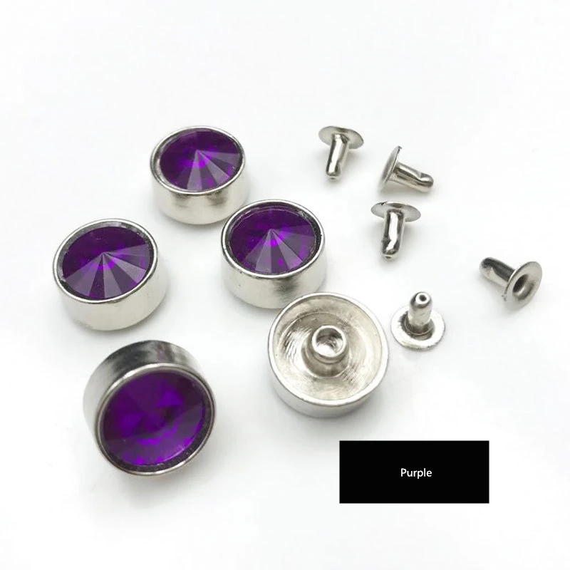 Purple 10 шт./компл. разных цветов, с металлическими заклепками; с шипами DIY Одежда Обувь ремесла украшения заклепки из горного хрусталя, с блестками, Круглый Leatherl гвоздь заклепка - Цвет: Purple