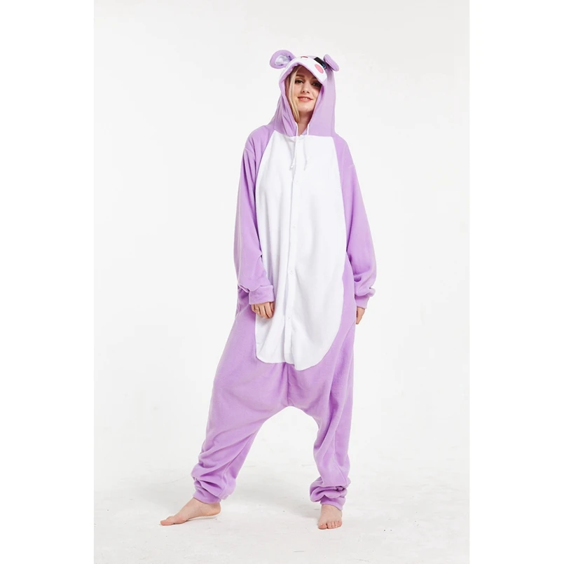 Фиолетовый кролик животных пижамы Onesie с капюшоном для взрослых Для женщин мужчин