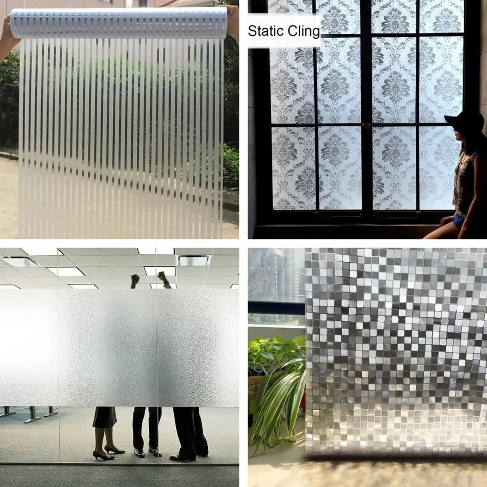 

45*200cm Static Self-adhesive Window Film Glue free Glass Sticker PVC Privacy opaque Bedroom Office move door Decals Home Decor