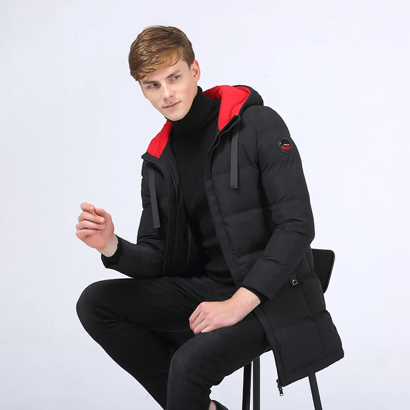 POSSO Mens stylish parka winter warm puffer jacket quilted zipper hooded thick outwear men long coat with knitted hat | Мужская одежда