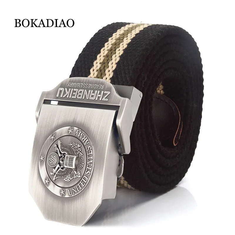 BOKADIAO Men&Women Military Canvas belt Veterans Metal buckle luxury jeans belt Army tactical belts for Men waistband strap male