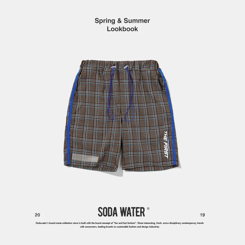 Мужские спортивные шорты SODA WATER повседневные в клетку с эластичной резинкой на