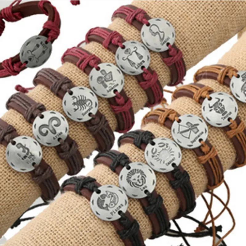 2016 Рождественский подарок Новый 12 Созвездий Браслеты Ювелирные Изделия Кожаные