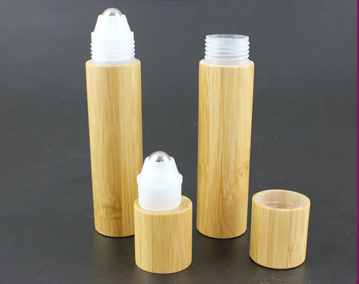 30ps bamboo wood Oil bottle roll on perfume plastic bottle eyecream container with roller , lotion cosmetics  bottles