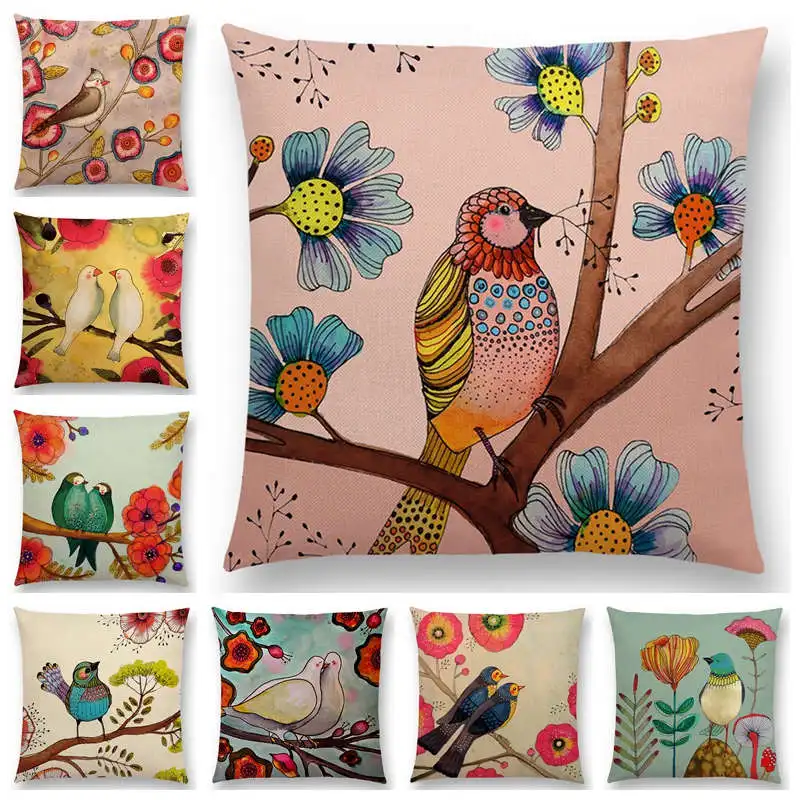 Горячая Распродажа милые акварельные маленькие птички Милые Красочные Цветы