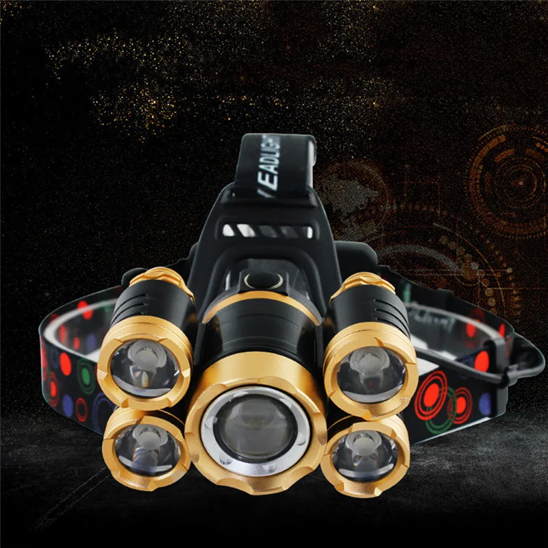 Kaigelin мощный светодиодный фонарик налобный фонарь 5LED Zoom T6 головной свет лоб 18650
