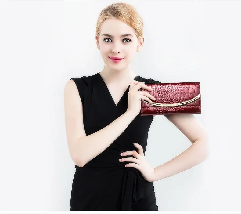 Модный женский кошелек из натуральной кожи, роскошные дизайнерские кошельки из лакированной кожи, женский клатч, Женский кошелек с 3 сложениями из воловьей кожи на застежке