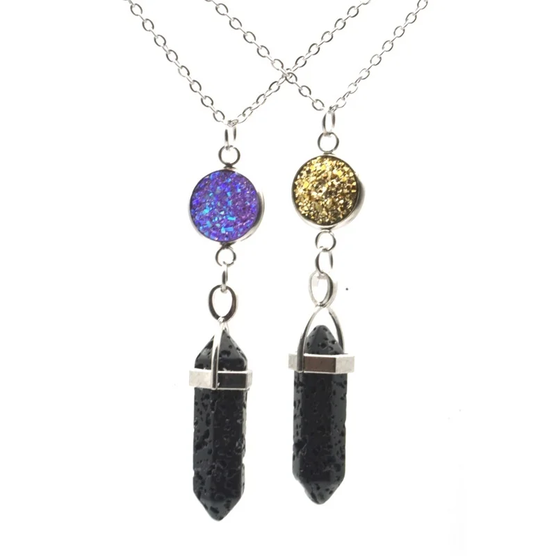 12 Drusy Druzy шестиугольная Призма черный камень лавы ароматерапия эфирное масло