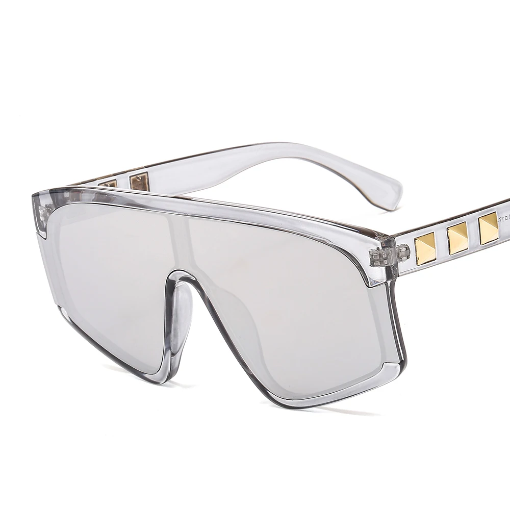 Luxury Punk Sunglasses Women Rivet Oversized Sun Glasses Cool Mirror Lens Glasses Flat Top Gradient Eyewear Oculos De Sol UV400 - Цвет линз: C5gray silver