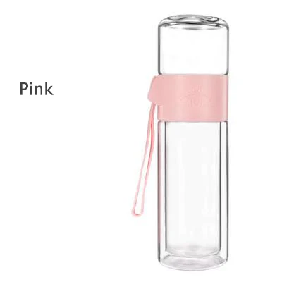 pink Офисная деловая стеклянная бутылка для воды, портативная стеклянная бутылка с двойными стенками для чая, креативная прозрачная стеклянная Подарочная бутылка - Цвет: pink