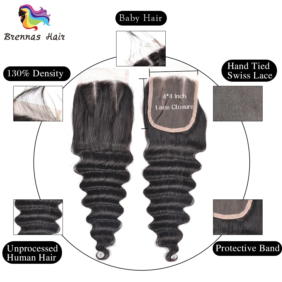 Malaysia Human Remy loose Wave Hair Bundles with lace closure 4pcs/pack natural black color for women machine double weft | Шиньоны и