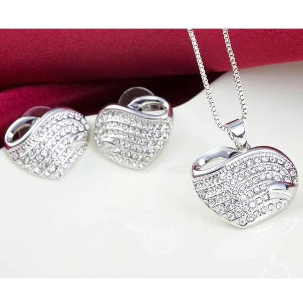 Модный комплект из серег и ожерелий со стразами сердечком CS4|rhinestone heart|heart