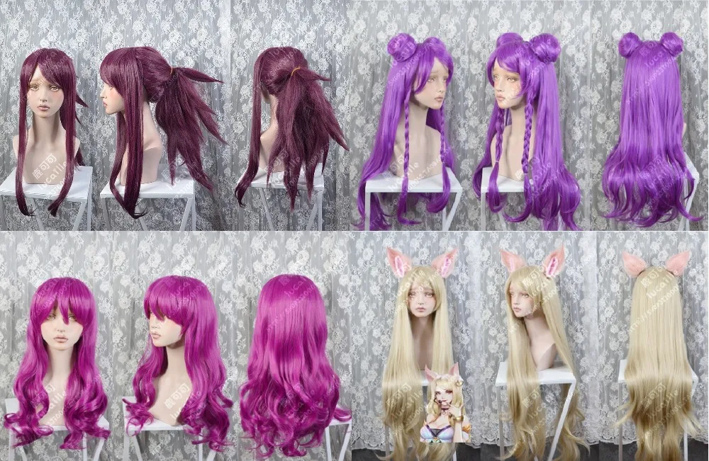 League Legends Akali Evelynn Ahri Kaisa Hair KDA New skin Аниме Косплей Костюм вечерние парик + свободный