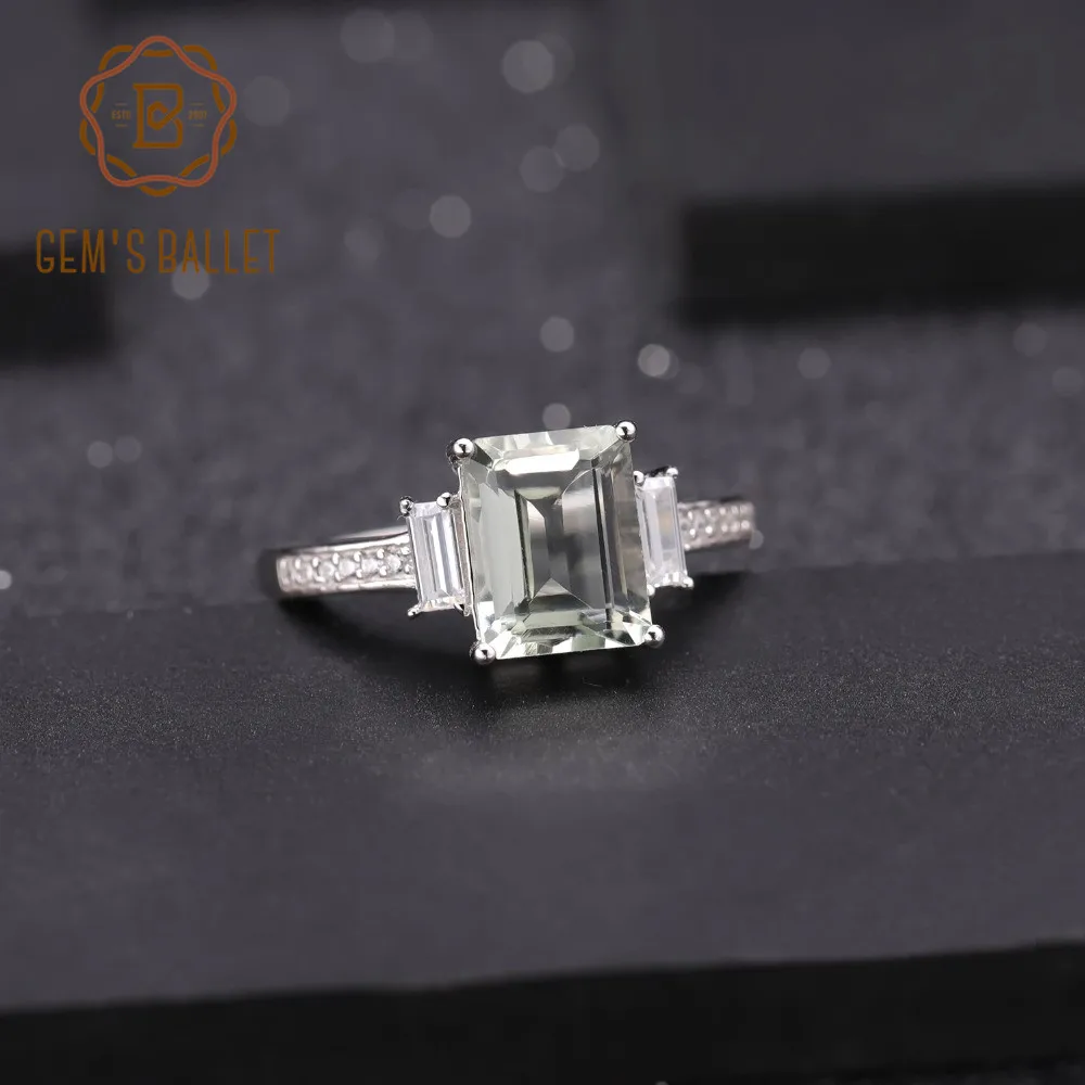 Gem's Ballet, новинка, 2.05Ct, натуральный зеленый аметист, обручальное кольцо, кольцо, 925 пробы, серебро, прямоугольные кольца, хорошее ювелирное изделие для женщин, подарок