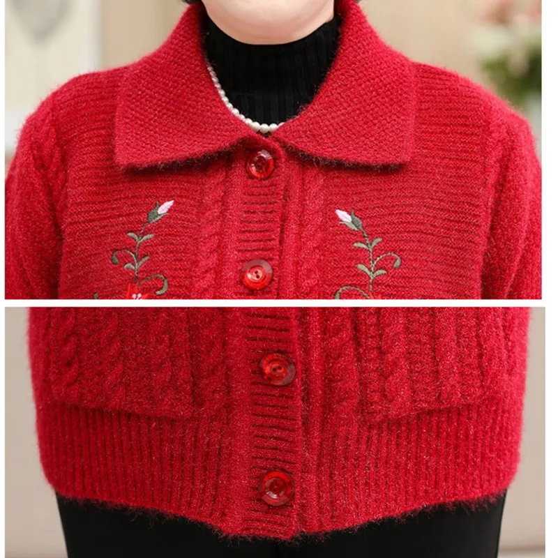 Knitted Cardigan Sweater Coats 2020 Winter Plus Velvet Thicken Elderly Women Knitwear Top Jacket Printed Grandma Clothes W1078 |