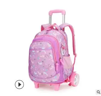 large wheels purple Детский Школьный рюкзак с колесами, Детские рюкзаки на колесиках, Детская сумка на колесиках для девочек, дорожный Рюкзак-тележка сумка для детей - Цвет: large wheels purple