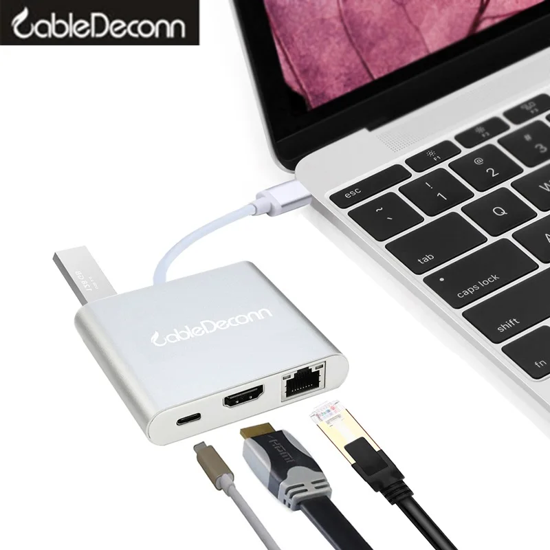 Адаптер thunderbolt 3 hdmi Gigabit Ethnernet usb c hub type to 4k rj45 usb3.0 usb3.1 кабель конвертера для macbook pro|hdmi