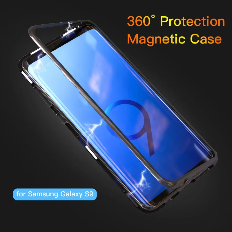 Магнитный чехол для Samsung S9Plus полностью Защитный флип-чехол из закаленного стекла