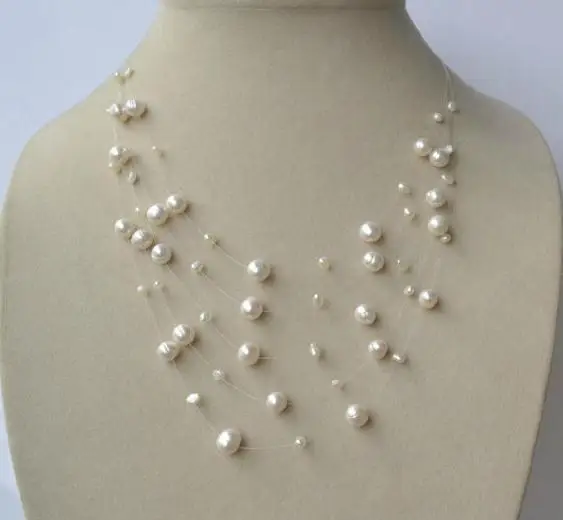 Великолепные жемчужные украшения многожильное ожерелье белого цвета с иллюзией
