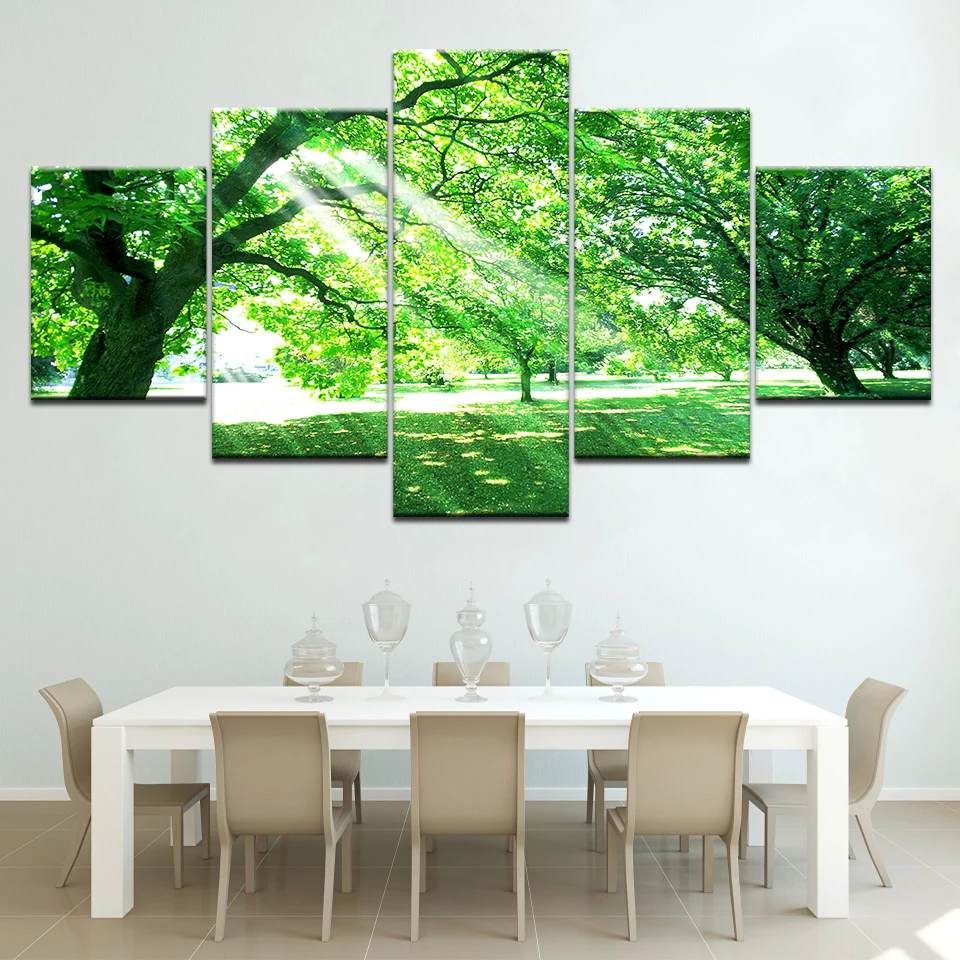 

The green trees sunshine 5 piece Wallpapers modern Modular Poster art Canvas painting for Living Room Home Decor