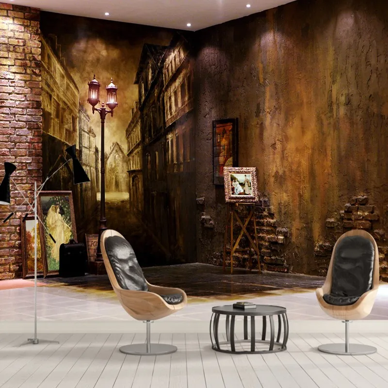 Обои 3d картина маслом романтическая улица ресторан балкон декоративный фон