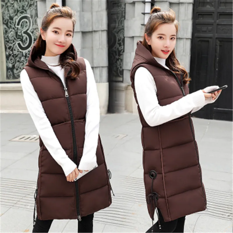 Winter Vest Women 2018 New Fashion Waistcoat Slim thick Vests Hooded Cotton-padded Warm Long Female coat plus size | Женская одежда