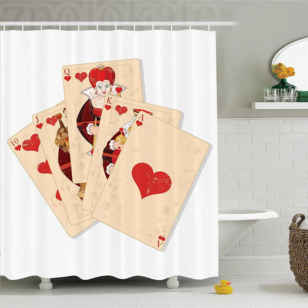 Alice in Wonderland Decorations Shower Curtain Set Crown of Gambler Queen Hearts Royal Fairy Flush Face Magic Bathroom Acc | Дом и сад