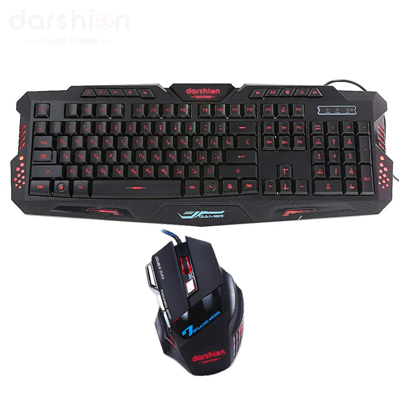 russian gaming keyboard mouse combo backlit led colorful gaming mouse breathing light 7 buttons 3600dpi for desktop laptop free global shipping