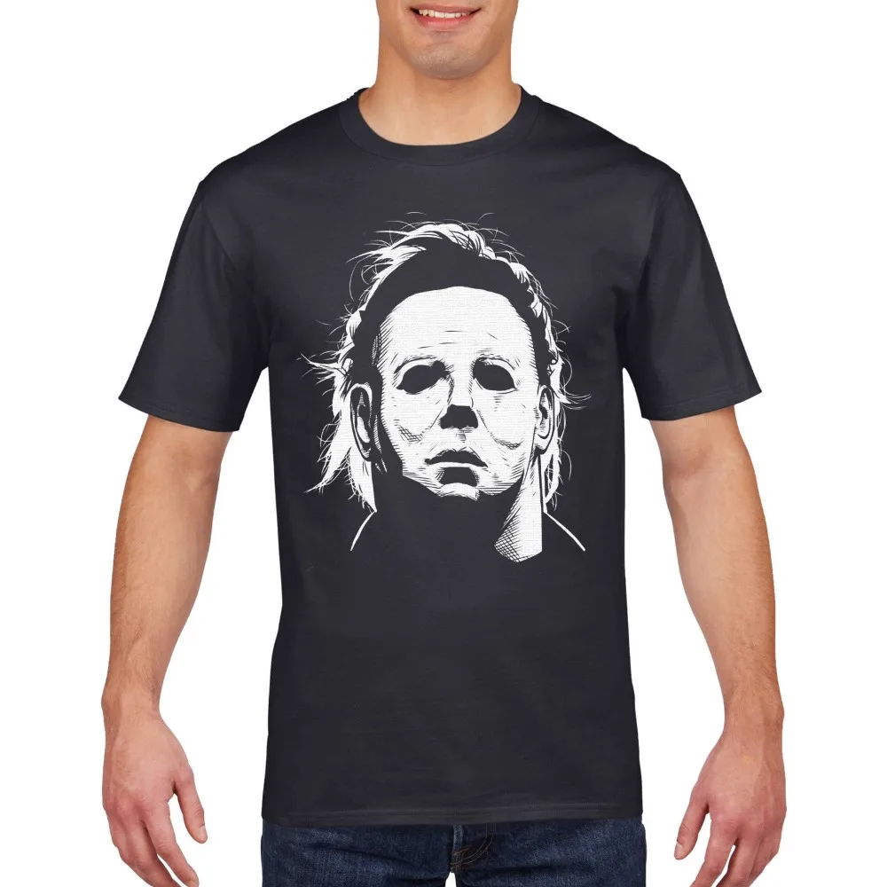 

Famous Brand Design Summer Print Man Cotton Mike Myers Mask T Shirt Halloween Fancy Dress Movie Tshirt Top Scary O Neck Tshirt