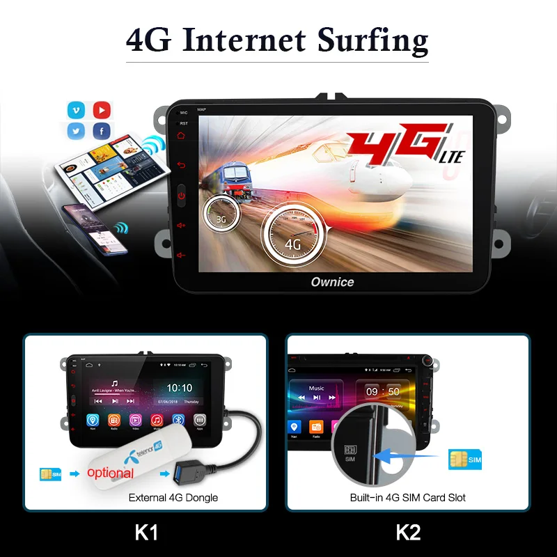 K1 K2 Ownice Android 8 1 Octa Core автомобильный DVD gps для Volkswagen Гольф 4 5 6 touran passat B6 Sharan Jetta caddy Skoda