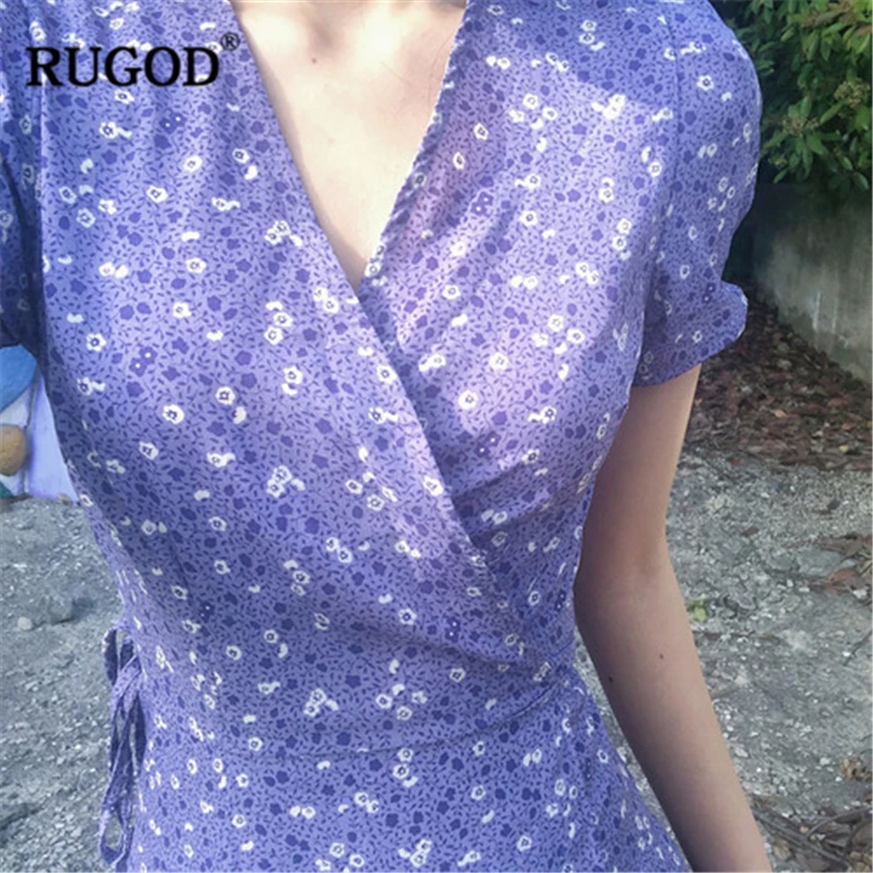 RUGOD/2019 Новое Женское фиолетовое Лавандовое Цветочное платье с v образным вырезом
