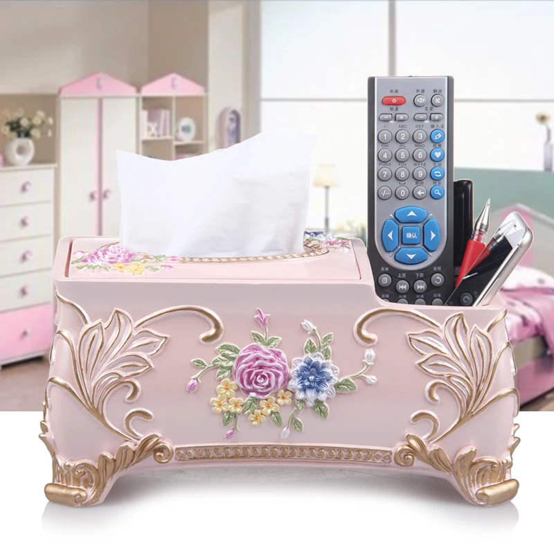 

European style luxury multifunctional paper napkin box paper box drawing room remote control resin storage box