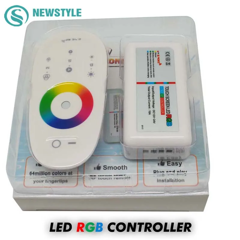 

1set/lot DC12-24V 18A RGB/RGBW LED Controller 2.4G Touch Screen RF Remote Control For 5050/3528 RGB LED Strip/Bulb/Downlight