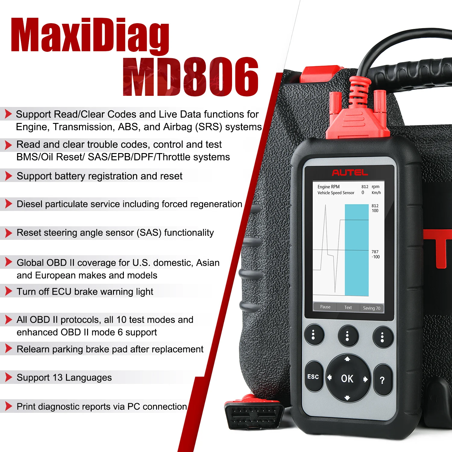 Autel MaxiDiag MD806 obd2 автомобильный сканер диагностический инструмент для автомобиля
