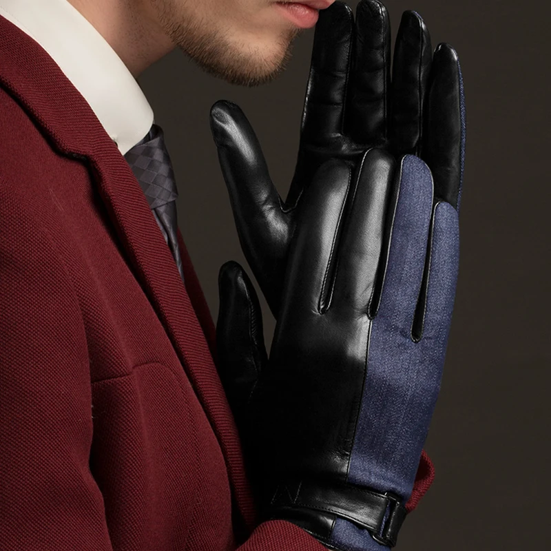 Мужские перчатки BOOUNI из овечьей кожи модные Лоскутные натуральной для вождения