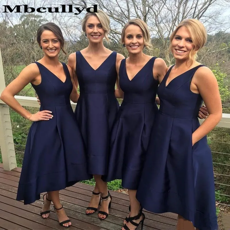 Mbcully темно синие короткие платья подружки невесты 2019 простой сатин