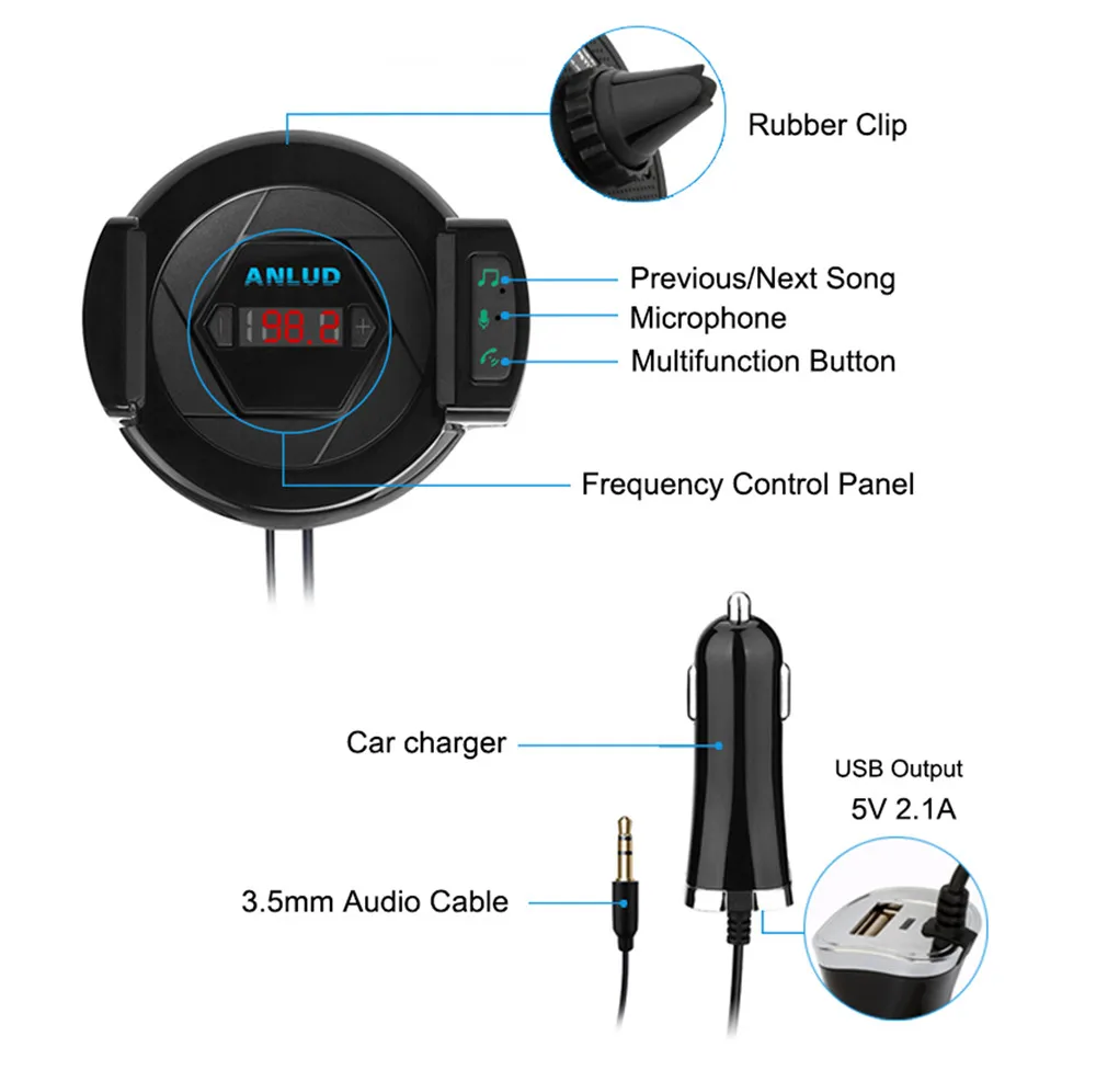 ANLUD Handsfree Bluetooth автомобильный комплект Aux Hands Free музыкальный плеер с автомобильным