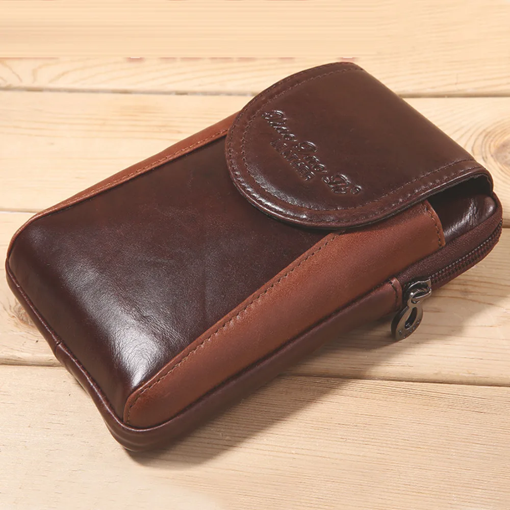 Чехол из натуральной кожи с масляным воском для мобильного телефона портмоне