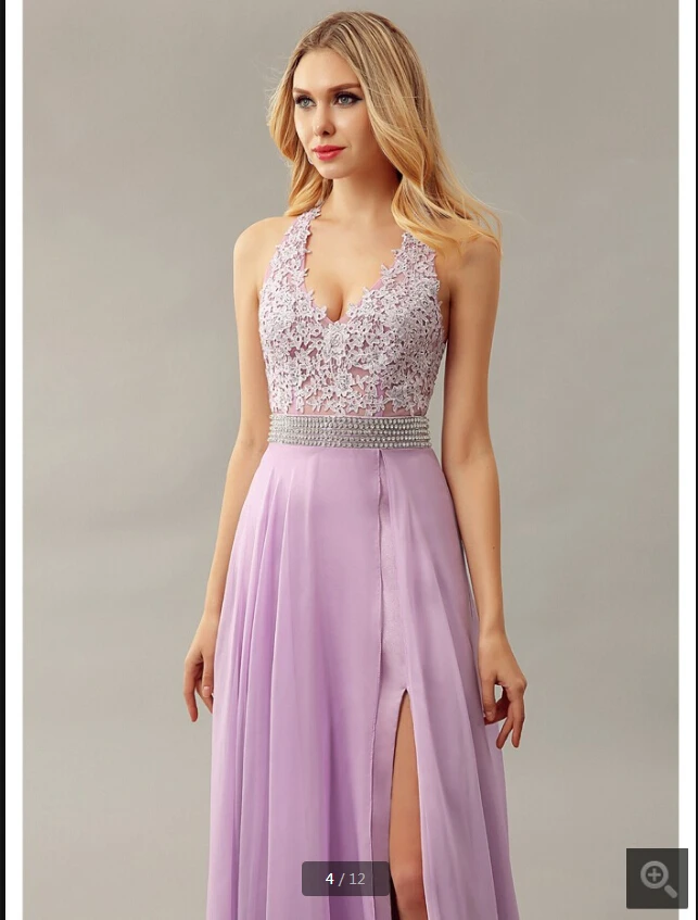 Женское шифоновое платье лавандового цвета ТРАПЕЦИЕВИДНОЕ ПЛАТЬЕ С кружевной