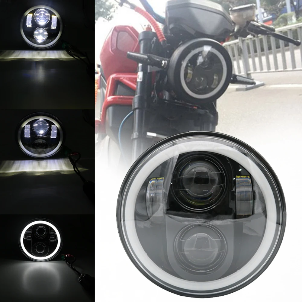 5 75 дюймов светодиодный H4 Фары Halo Кольцо Белый DRL ангельский глаз для Harley 883 iron