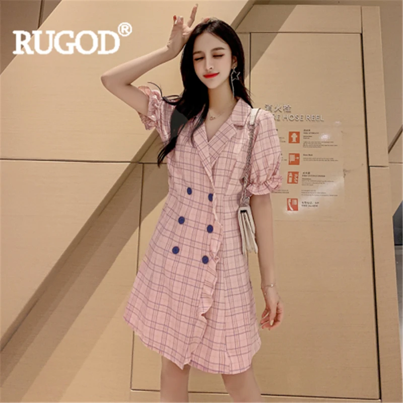 Женское винтажное платье RUGOD клетчатое двубортное мини-платье с отложным