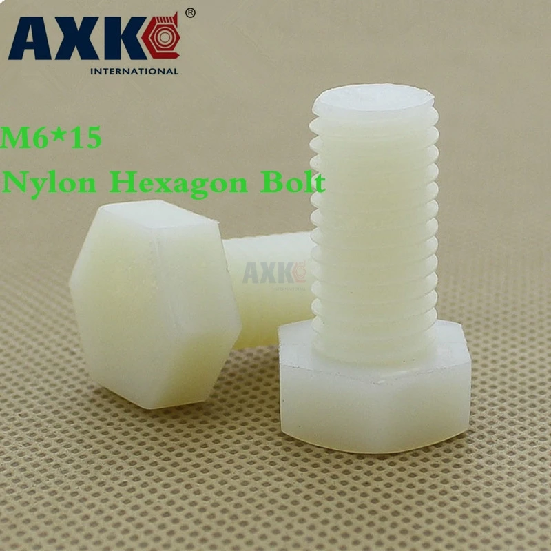 

Axk 200 штук M6 * 15 нейлоновый шестигранный болт пластиковый шестигранный винт