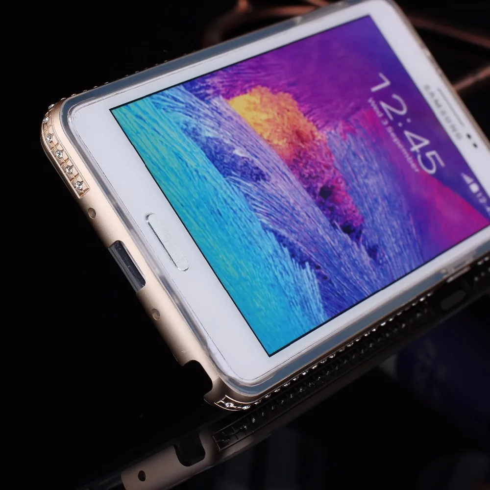 Для Samsung Galaxy Note 4 Блеск Bling Diamond Алюминиевая Рама Прозрачный Чехол ТПУ Мобильный