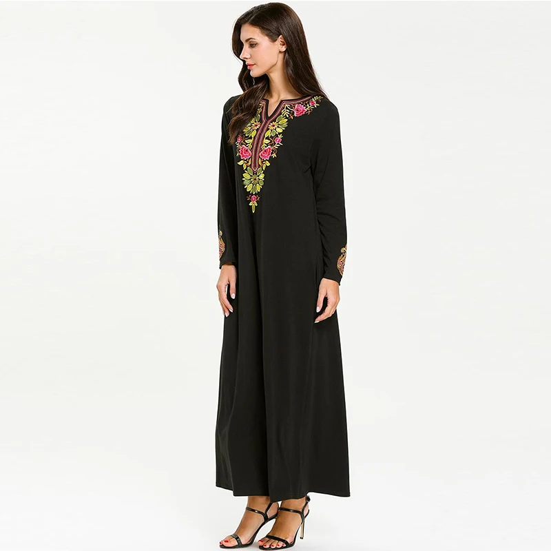 Женское мусульманское платье с цветочной вышивкой Abaya элегантное платье-Кафтан в